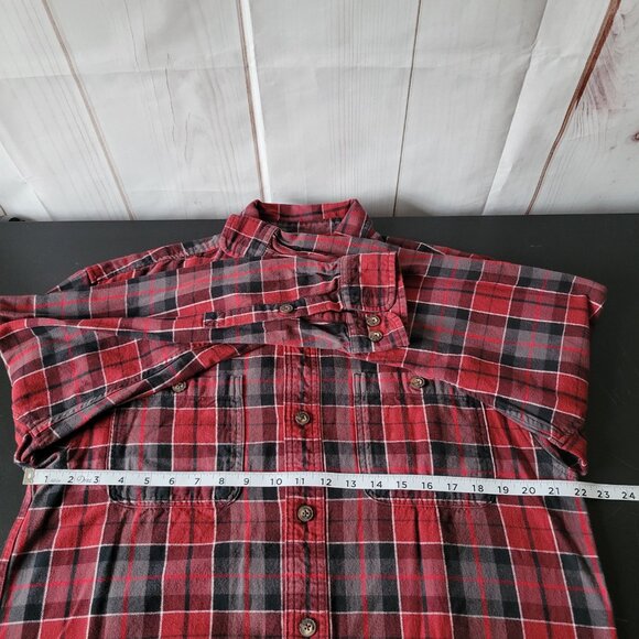 Duluth Trading Co Men’s M Button-down Long Sleeve Red Plaid Flannel Work Shirt - Picture 5 of 6